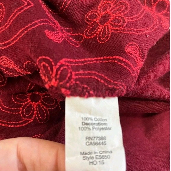 J. Crew XL Burgundy Red Embroidered Long Sleeve Cotton Top - Picture 3 of 8